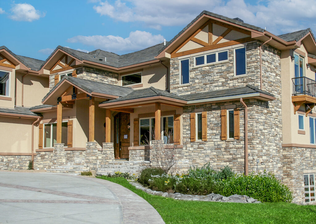 country cobble ledge on exterior of home