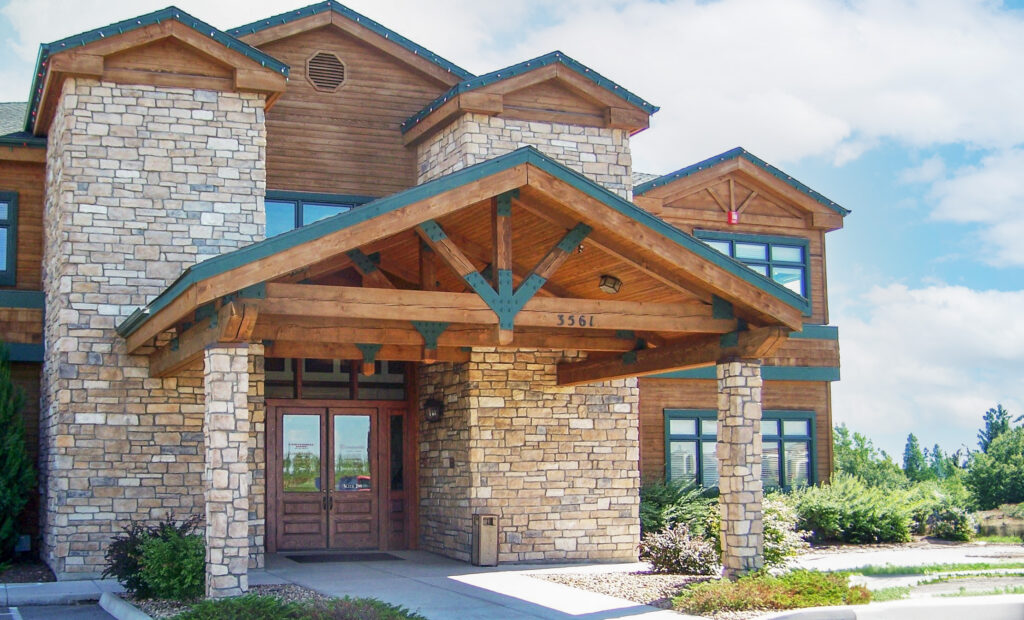 cobble stone veneer on exterior of office building