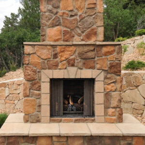 venetian fieldstone outdoor fireplace