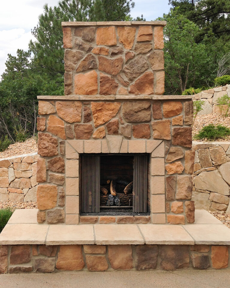 venetian fieldstone outdoor fireplace